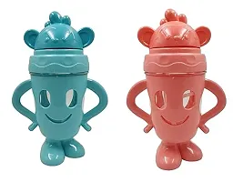 TRIBBO Spil Proof Baby Sipper Smiling Bunny Face Design Water Bottle | Soft Silicon Spout and Straw Sipper for Girls  Boys | (Pack of 2)200 ml (MULTICOLOUR)-thumb3