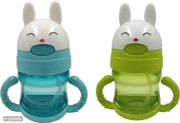 TRIBBO Kid's Plastic Water Bottle I Sipper Combo with BPA Free Straw  Rabbit Design (PACK OF 2)(300 ML), MULTICOLOUR)-thumb0