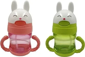 TRIBBO Kid's Plastic Water Bottle I Sipper Combo with BPA Free Straw  Rabbit Design (PACK OF 2)(300 ML), MULTICOLOUR)-thumb3