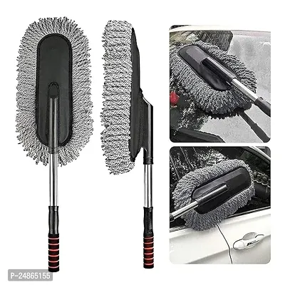 Microfiber Car Cleaning Soft Brush Ideal as Mop Duster, Washing Brush with Long Handle, Dust Cleaner Car Wash Brush with Handle, Soft Brush Scratch Free, Cleaning Dashboard Curved Design Universal Mul-thumb0