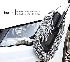 Microfiber Car Cleaning Soft Brush Ideal as Mop Duster, Washing Brush with Long Handle, Dust Cleaner Car Wash Brush with Handle, Soft Brush Scratch Free, Cleaning Dashboard Curved Design Universal Mul-thumb1