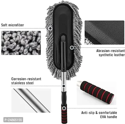 Microfiber Car Cleaning Soft Brush Ideal as Mop Duster, Washing Brush with Long Handle, Dust Cleaner Car Wash Brush with Handle, Soft Brush Scratch Free, Cleaning Dashboard Curved Design Universal Mul-thumb4