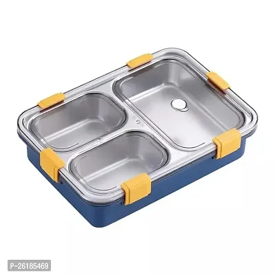 TRIBBO Lunch Box Sealed Leakage Proof Stainless Steel Lunch Box with Fork,Chopstick  Spoon Lid Office Food Container 3 Compartment for School Kids and Adults-thumb0