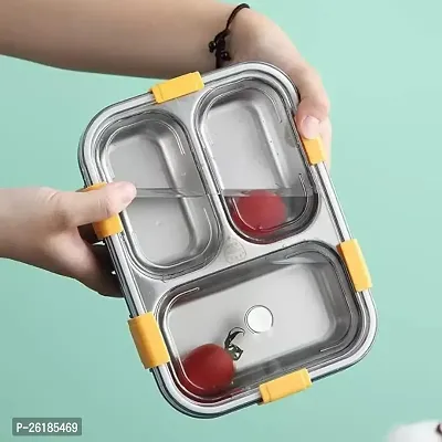 TRIBBO Lunch Box Sealed Leakage Proof Stainless Steel Lunch Box with Fork,Chopstick  Spoon Lid Office Food Container 3 Compartment for School Kids and Adults-thumb3