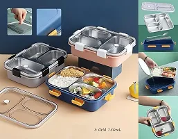 TRIBBO Lunch Box Sealed Leakage Proof Stainless Steel Lunch Box with Fork,Chopstick  Spoon Lid Office Food Container 3 Compartment for School Kids and Adults-thumb3