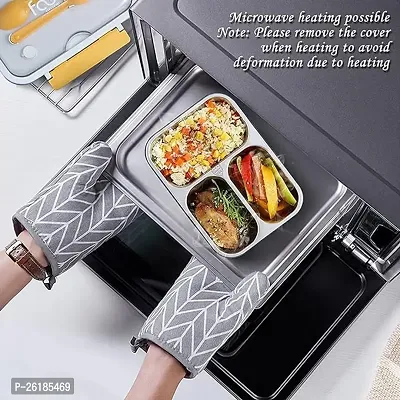 TRIBBO Lunch Box Sealed Leakage Proof Stainless Steel Lunch Box with Fork,Chopstick  Spoon Lid Office Food Container 3 Compartment for School Kids and Adults-thumb2