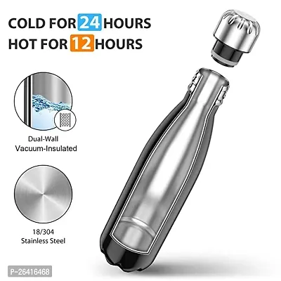 TRIBBO Stainless Steel Double Walled Vacuum Flask/Water Bottle, 24 Hours Hot and Cold, 500ml, MULTICOLOR (Steel,500 ML)-thumb2