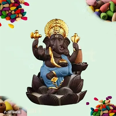 Lord Gold Ganesha Smoke Backflow Cone Incense Holder Decorative Showpiece with 10 Free Smoke Backflow Scented Cone Incenses