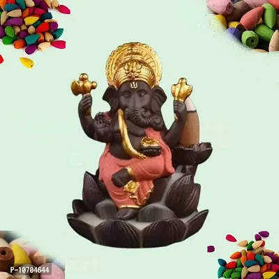 Lord Gold Ganesha Smoke Backflow Cone Incense Holder Decorative Showpiece with 10 Free Smoke Backflow Scented Cone Incenses