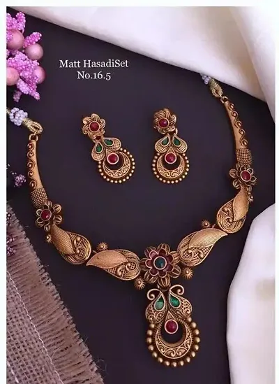 Traditional Gold Plated Matt Alloy Jewellery Set