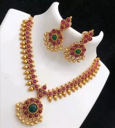 Traditional Alloy Gold Plated Stone Necklace Set