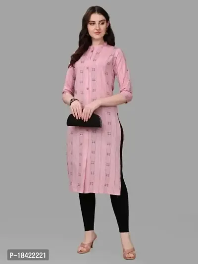 Women's Rayon Fabric | Straight | 3/4 Sleeves Regular Sleeves | Designer Women's  Girls Kurta (Kurti's) | (KRT-07-P-PEACH-3XL) (S, Pink)-thumb3