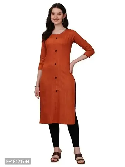 Women's Rayon Fabric | Straight | 3/4 Sleeves Regular Sleeves | Designer Women's  Girls Kurta (3XL, Orange)-thumb0