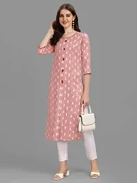 Women's Rayon Fabric | Straight | 3/4 Sleeves Regular Sleeves | Designer Women's  Girls Kurta (Kurti's) | (KRT-01-P-PISTA-S) (L, Peach)-thumb3