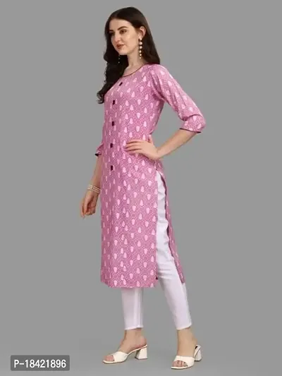 Women's Rayon Fabric | Straight | 3/4 Sleeves Regular Sleeves | Designer Women's  Girls Kurta (Kurti's) | (KRT-01-P-PISTA-S) (S, Pink)-thumb2