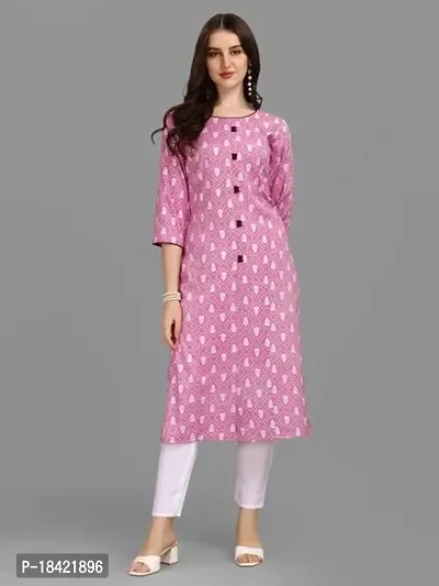 Women's Rayon Fabric | Straight | 3/4 Sleeves Regular Sleeves | Designer Women's  Girls Kurta (Kurti's) | (KRT-01-P-PISTA-S) (S, Pink)-thumb5