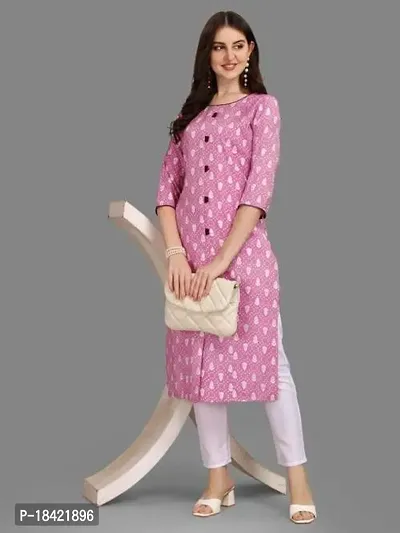 Women's Rayon Fabric | Straight | 3/4 Sleeves Regular Sleeves | Designer Women's  Girls Kurta (Kurti's) | (KRT-01-P-PISTA-S) (S, Pink)-thumb4