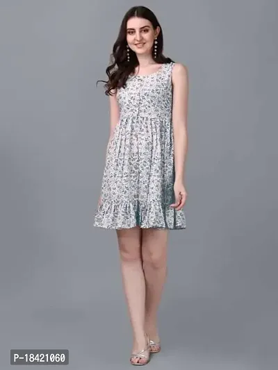 Women's Regular Multi Color Square Neck Half Sleeve Polyester Printed Dress-thumb5