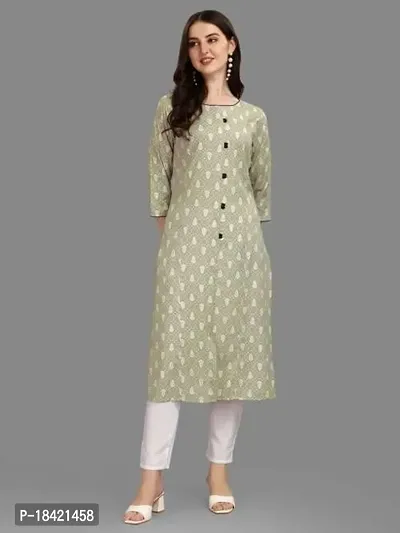 Women's Rayon Fabric | Straight | 3/4 Sleeves Regular Sleeves | Designer Women's  Girls Kurta (Kurti's) | (KRT-01-P-PISTA-S) (L, Pista)-thumb3