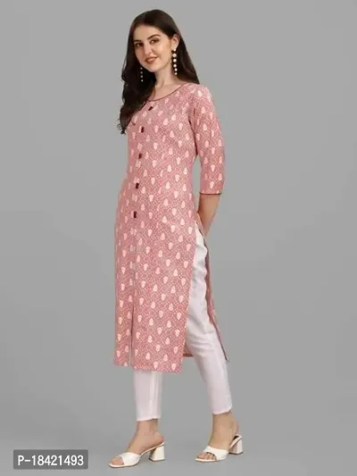 Women's Rayon Fabric | Straight | 3/4 Sleeves Regular Sleeves | Designer Women's  Girls Kurta (Kurti's) | (KRT-01-P-PISTA-S) (L, Peach)-thumb3