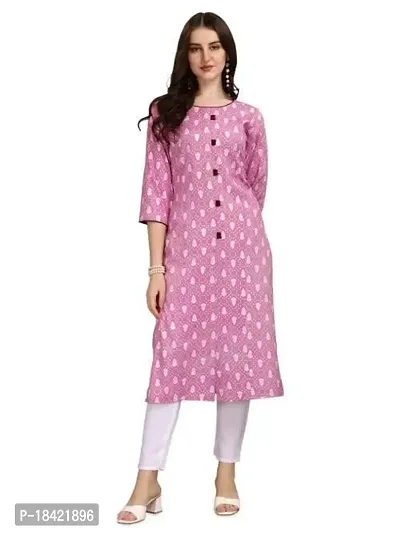 Women's Rayon Fabric | Straight | 3/4 Sleeves Regular Sleeves | Designer Women's  Girls Kurta (Kurti's) | (KRT-01-P-PISTA-S) (S, Pink)