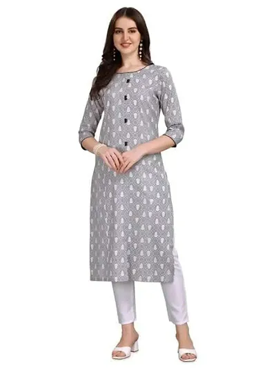 WILNERCROWN Women's Rayon Fabric | Straight | 3/4 Sleeves Regular Sleeves | Designer Women's Girls Kurta (Kurti's) | (KRT-01-P-GREY-XL)