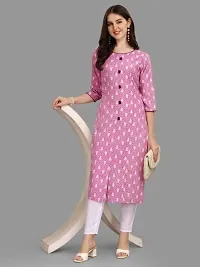 Women's Rayon Fabric | Straight | 3/4 Sleeves Regular Sleeves | Designer Women's  Girls Kurta (Kurti's) | (KRT-01-P-PISTA-S) (S, Pink)-thumb2