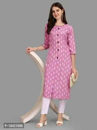 Women's Rayon Fabric | Straight | 3/4 Sleeves Regular Sleeves | Designer Women's  Girls Kurta (Kurti's) | (KRT-01-P-PISTA-S) (S, Pink)-thumb3