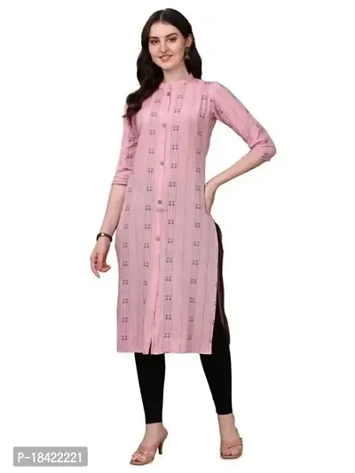 Women's Rayon Fabric | Straight | 3/4 Sleeves Regular Sleeves | Designer Women's  Girls Kurta (Kurti's) | (KRT-07-P-PEACH-3XL) (S, Pink)