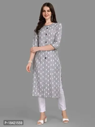 Women's Rayon Fabric | Straight | 3/4 Sleeves Regular Sleeves | Designer Women's  Girls Kurta (Kurti's) | (KRT-01-P-PISTA-S) (L, Grey)-thumb4