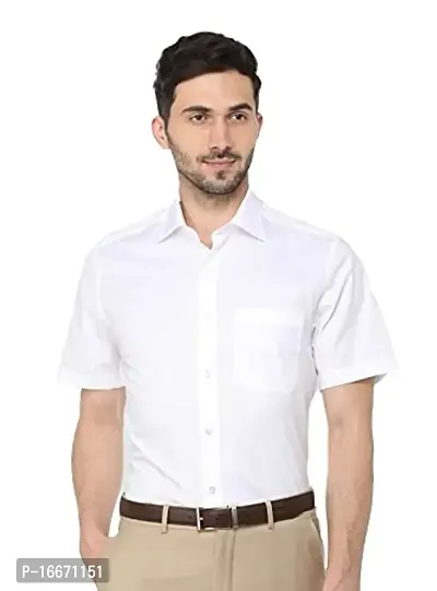 100% Cotton White Half Sleeve Solid Shirt (X-Large, Numeric_44)