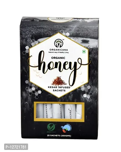 Organicana Kesar Infused Honey Twigs| Pure, Organic, No added sugar  Preservatives (Pack of 25)