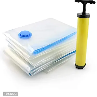 KNM Stores Reusable Vacuum Storage Space Saver Compression Sealer Bags for Clothes, Quilts, with Compact Hand Pump for Travel (2 Small (50x60 cm), 2 Medium (60x80 cm), 1 Large (70x100 cm)-thumb0