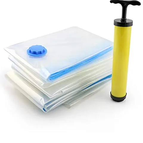 KNM Stores Reusable Vacuum Storage Space Saver Compression Sealer Bags for Clothes, Quilts, with Compact Hand Pump for Travel (2 Small (50x60 cm), 2 Medium (60x80 cm), 1 Large (70x100 cm)