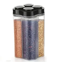 Airtight Transparent Plastic Lock Food Storage 4 Section Container Jar for Grocery, Fridge Container And Containers, Kitchen Storage Box And Container Set for Sugar, Coffee, Rice etc. (Black)-thumb1