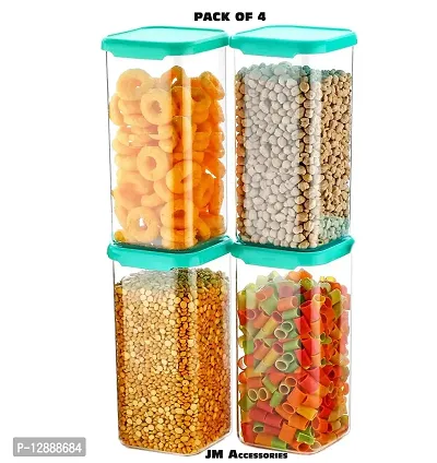 Airtight Plastic Square Container Set for Kitchen Storage - 1100ml Containers | Unbreakable And Air-Tight Design | Container And Kitchen containers Set (Set of 4 Green)