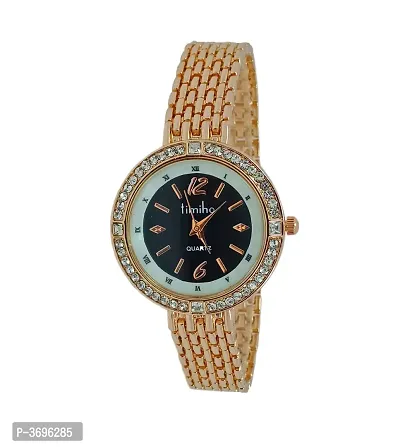 Women's Golden Analog Watch With Metal Strap