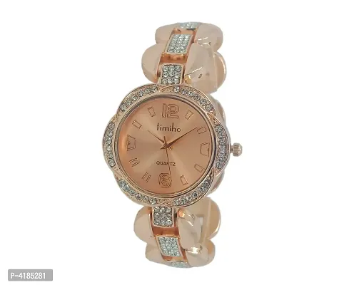 Stylish and Trendy Golden Metal Strap Analog Watch for Women's-thumb0
