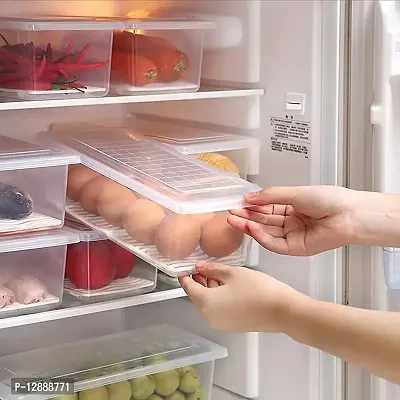 Fridge Storage Container - Pack of 2 - Vegetable Storage Box with Removable Drain Plate, Stackable Freezer Storage Container, 1500 ml, Transparent, polypropylene