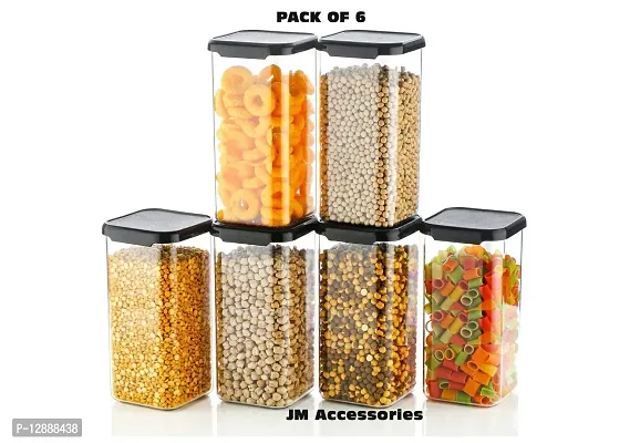 Airtight Plastic Square Container Set for Kitchen Storage - 1100ml Containers | Unbreakable And Air-Tight Design | Container And Kitchen containers Set (Set of 6 Black)-thumb0