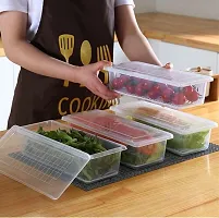 Fridge Storage Container - Pack of 2 - Vegetable Storage Box with Removable Drain Plate, Stackable Freezer Storage Container, 1500 ml, Transparent, polypropylene-thumb3