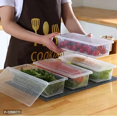 Fridge Storage Container - Pack of 2 - Vegetable Storage Box with Removable Drain Plate, Stackable Freezer Storage Container, 1500 ml, Transparent, polypropylene-thumb4