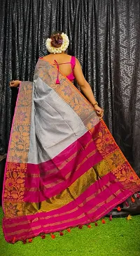 Stylish Cotton Grey Solid Saree With Blouse Piece For Women-thumb1