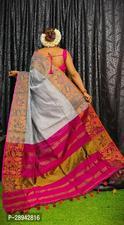 Stylish Cotton Grey Solid Saree With Blouse Piece For Women-thumb2