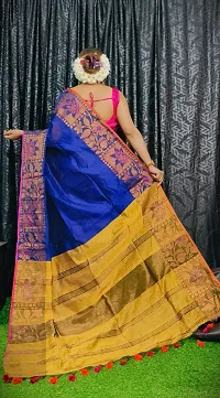 Stylish Cotton Blue Solid Saree With Blouse Piece For Women-thumb2