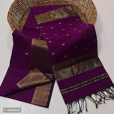 Stylish Cotton Purple Woven Design Saree With Blouse Piece For Women-thumb0