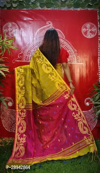 Stylish Cotton Yellow Woven Design Saree With Blouse Piece For Women-thumb2