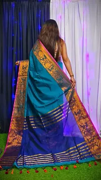 Stylish Cotton Sky Blue Solid Saree With Blouse Piece For Women-thumb1