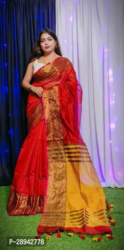 Stylish Cotton Red Solid Saree With Blouse Piece For Women-thumb5