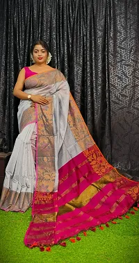 Stylish Cotton Grey Solid Saree With Blouse Piece For Women-thumb2